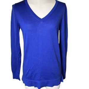 Banana Republic Womens Cobalt Blue 100% Extra Fine‎ Merino Wool V-Neck Sweater S